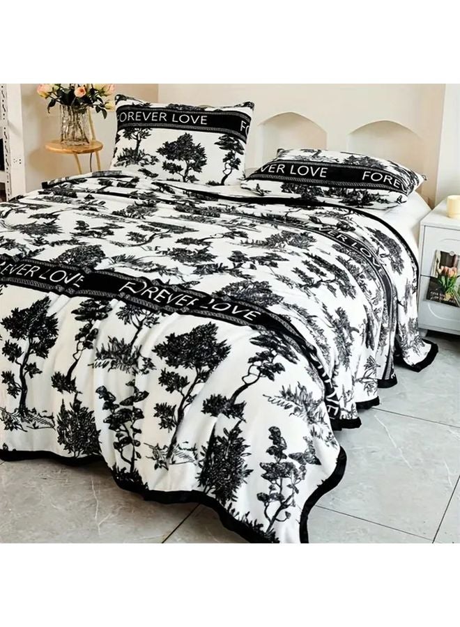 Ink Painting Floral Bed Blanket 59x79 Inch Vintage Woven Flower Fleece Throw All Season Machine Washable - Image 1